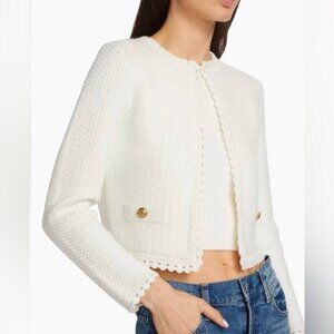 NWOT Alice+Olivia Womens Noella Wool-Blend Jacket eyelet detail neck closure med